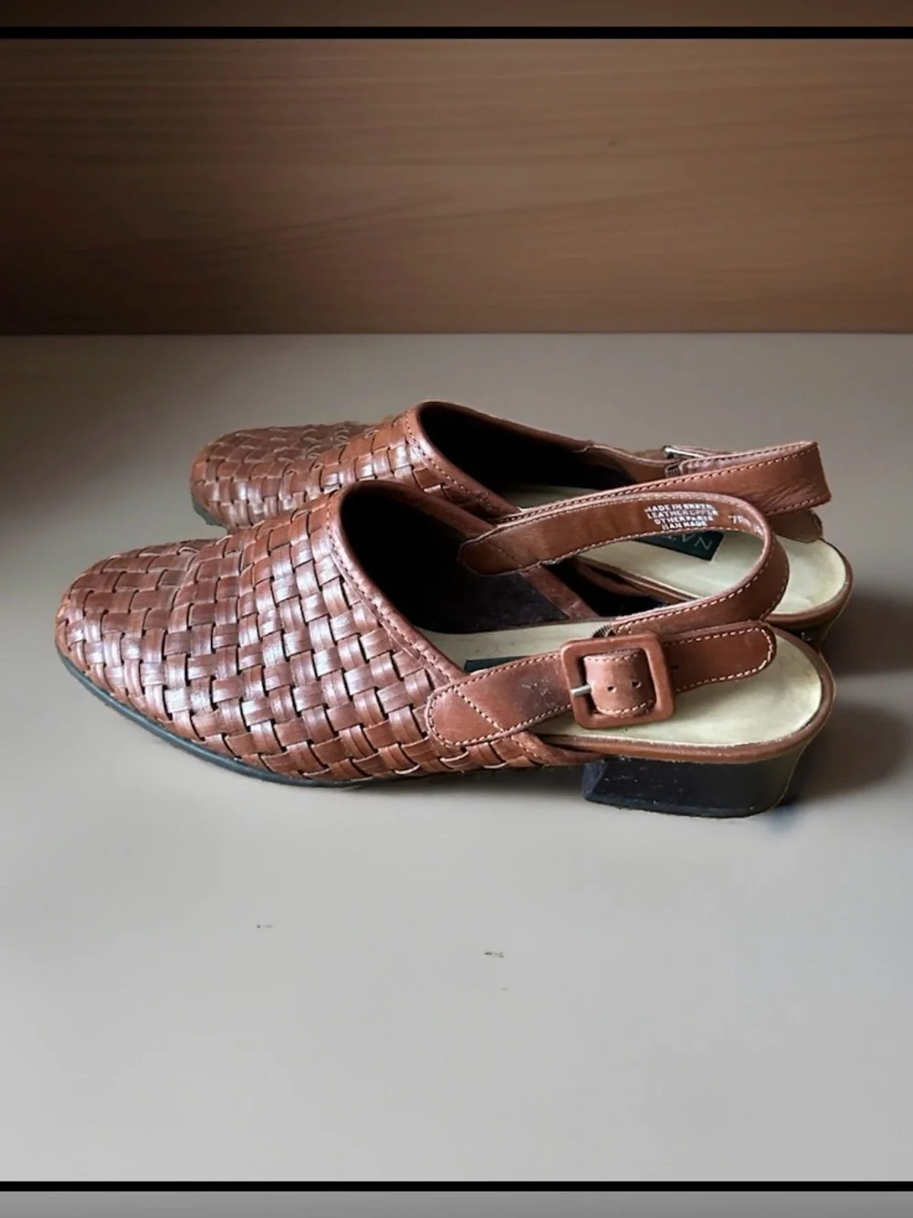 Naturalizer Brazil Vintage Woven Leather Slingback Shoes | Cognac ~8